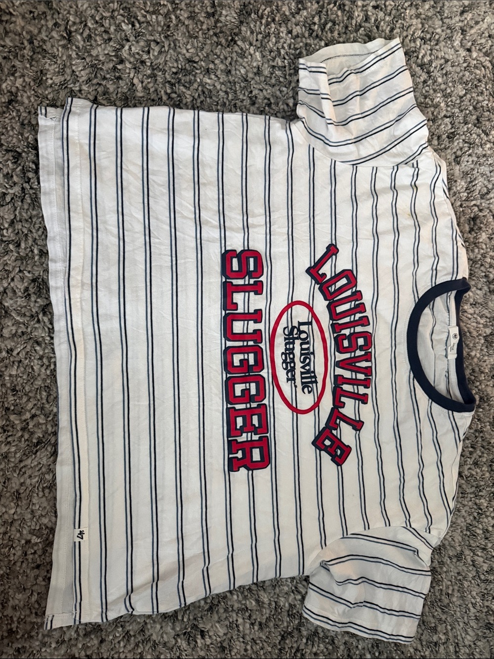47 Women’s White Striped Tee with Red Louisville Lettering